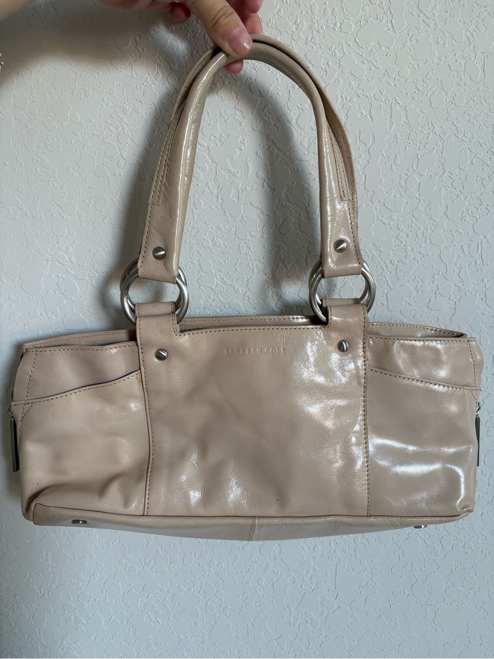 Kenneth Cole Neutral Beige Leather Satchel with Double Handles